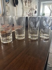 Set Of 4 Vintage Etched Wheat Pattern Highball Glasses