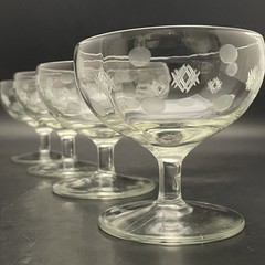 Standard Glass Criss Cross Punties Dots 4pc Sherbet Dessert Glasses c1930s 3.5″t