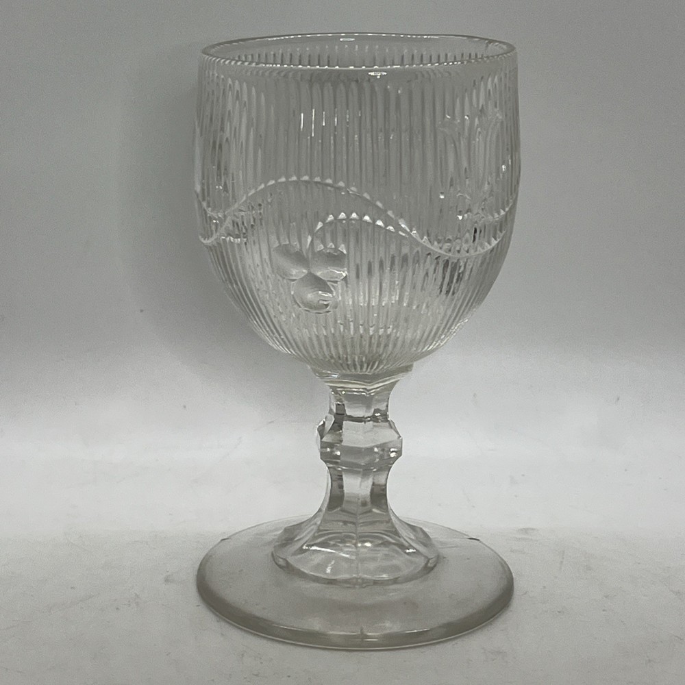 Antique EAPG Bellflower Flint Glass Single Vine Fine Rib Water Goblet