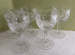 Vintage pineapple cut crystal stemmed wine glasses capacity 3 oz lot of 5