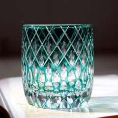 Cut Crystal Whiskey Glass Tumbler Edo Kiriko Drinkware Hand Blown Green 9oz