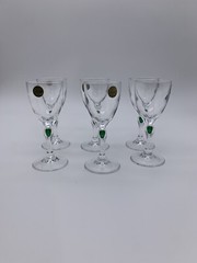 Set Of 6 Cristal d’ Argues France Venice Emerald Teardrop Crystal Sherry Glasses
