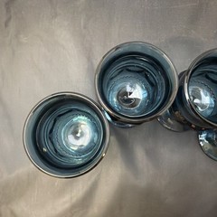 Indiana Glass Water Goblets Teal Blue King’s Crown Thumbprint Stemmed 5.5″ set 4