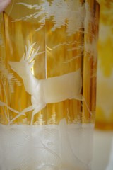 Moser Bohemian Amber Cut to Clear (4) Highball Glasses, 5 3/8″ (Lot B) (G42)