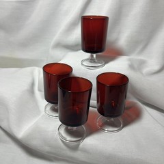 Set/4 Vintage MCM France Cavalier Ruby Red Short Stem Cordial Juice Wine Glass