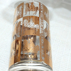 Culver 22K Gold High Ball Barware Glasses (Set 4) Knights Horse Signed MCM Vtg