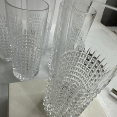 6 Vintage Highball Glasses Clear Pressed Diamond Lattice Cristal d’Arques