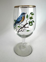 Vintage West Virginia Glass Co. American Songbird Gold Rim Bluebird Wine Glass
