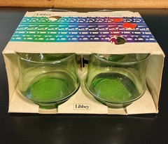 NOS Vintage Libbey Belaire Olive Green Flat Juice Rocks Glasses Tumblers Set 4