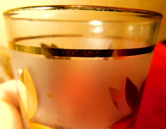 Libbey Highball~Frosted Maple Leaves Glass Ice Bucket & Matching Water Glass