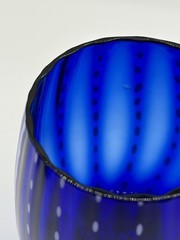 Set of 3 Zodax Art Deco Mavi Ribbed Cobalt Blue Opal Dot Stemless Wines – 16 oz