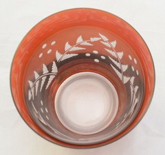 Set of 4 Bohemian Red Hand Blown Flared Tumblers Cut to Clear