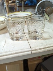 Vintage Whisky Cut Glass Diamond Designs Clear Glass