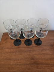 Vintage Luminarc France Domino Black Nocturne Stem Wine Glasses 6oz Set 7