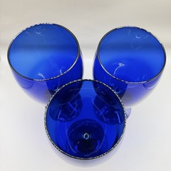 VTG Pier 1 P1C13 Cobalt Blue Iced Tea Goblets 7” Hand Blown Set Of 3