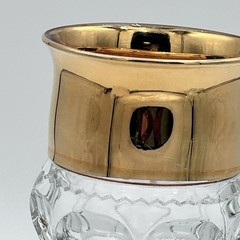 Indiana Glass Kings Crown Gold Rimmed Flashing Thumbprint Goblet 5 3/4″ Tall