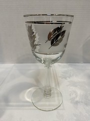 6 Vtg MCM Silver Rim Stemmed Frosted Wine Glasses Metallic Leaf Goblet 7.25″