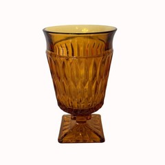 Indiana Glass Amber Pedestal Goblets Set 4 VTG Moody Mt Vernon Diamond Point MCM