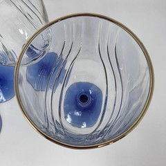 Libbey Crystal Blue Water Wine Goblets Arby’s Drape Optic Blue Stem Gold Trim