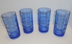 4 Anchor Hocking Tartan Cobalt Blue Flat Iced Tea Tumblers