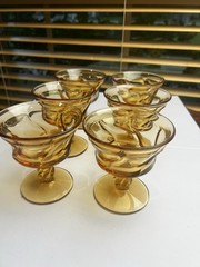 Fostoria Jamestown Swirl Amber 4 1/4” Champagne Sherbert footed Glasses, x 6