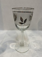 6 Vtg MCM Silver Rim Stemmed Frosted Wine Glasses Metallic Leaf Goblet 7.25″