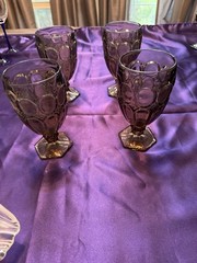 Vintage Fostoria Moonstone Water Iced Tea Goblets Taupe Brown Stemmed Glassware