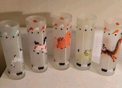 VTG LIBBEY CIRCUS CAROUSEL MERRY GO ROUND FROSTED TOM COLLINS GLASSES 5 1950’S