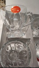 Irena Heavy Clear Crystal Glass Tea Coffee Cups Made in Poland (Set of 6),NEW!