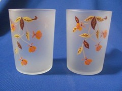 VINTAGE GLASSWARE JEWEL TEA/AUTUM LEAF HALL FROSTED TUMBLERS 2 PCS. 3 3/4″ HIGH