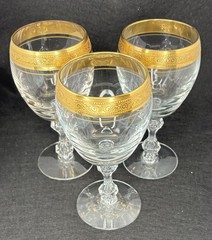 3 Tiffin Westchester Crystal Water Goblets Gold Encrusted 6.8in Discontinued