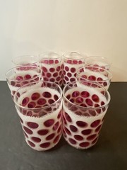 (4) Vtg Libbey Cranberry Concord Frosted Polka Dot Drinking Glasses 12Oz 4.5”H