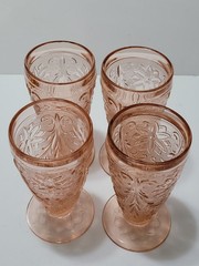 Set 4 Tiara Pink Sandwich Indiana Glass 6.25 Footed Ice Tea Tumblers Glasses Vtg