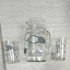 Vintage The Cellar Mid Century Modern Glass Pitcher & 2 Highball Glasses Set MCM