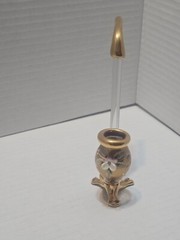 VTG MOSER BOHEMAIN CZECH PORT WINE SIPPER BORO CRYTSAL PIPE SHAPE /GOLD FLOWERS