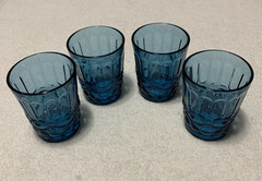 Beautiful Vtg Mosser Wright Blue Eye Winker Flat Tumblers 8 oz Set 4 Glasses