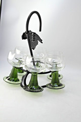 Vintage Luminarc France Green Beehive Stem with Etched Grape Design Set of 6