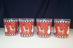4 Plastic Folk Art (Snowman & Deer) Cups by Sakura
