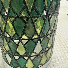 Vintage 60s Culver Rocks Mosaic Stained Glass Green Set 4 MCM Barware Cocktail