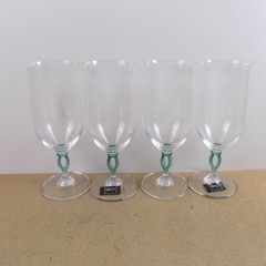 4 Mikasa Crystal Tuscan Green Iced Tea Goblets Glasses 8″ Tall VGC Leaf Stem