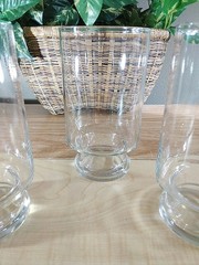 Vintage Large Footed Clear Drinking Glasses 7″ H, 3 1/2 » Dia at mouth, Set Of 3