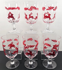 6 Dansk Nordic Knits Red 12 Oz Goblet Set Vintage Reindeer Christmas Crystal Lot