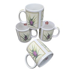 Vintage Hilo Hattie Tropical Pineapples White Ceramic Mugs Set Of 4 Hawaii