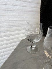 Crystal Ball Stem brandy/cognac Snifters 5(6) Etched Vintage