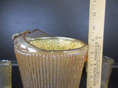 Vintage Pitcher & Glasses Set Tree Bark Variant MCM 1960’s Jeannette Glass 7pc