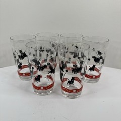 Set of 6 Federal Glass Scotty Dog Black Terrier Playing Fetch Tumbler Glasses
