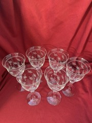 BRYCE 758-7-3/4″ WATER~WINE GOBLETS~GLASSES~FLORAL ETCH~V EXC COND Set 6 RARE