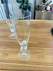 Pair of Vtg Dansk «Neptune» Crystal Champagne Flutes – Designed by Darryle Hinz