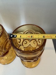 Set of 4 Vintage LE SMITH Amber Glass Moon & Stars 6″ Juice Drink Goblets ~ VG