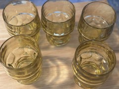 Vintage 70s Libbey Glass Tumblers Georgian Honeycomb Amber 4″ Tall – Set of 5
